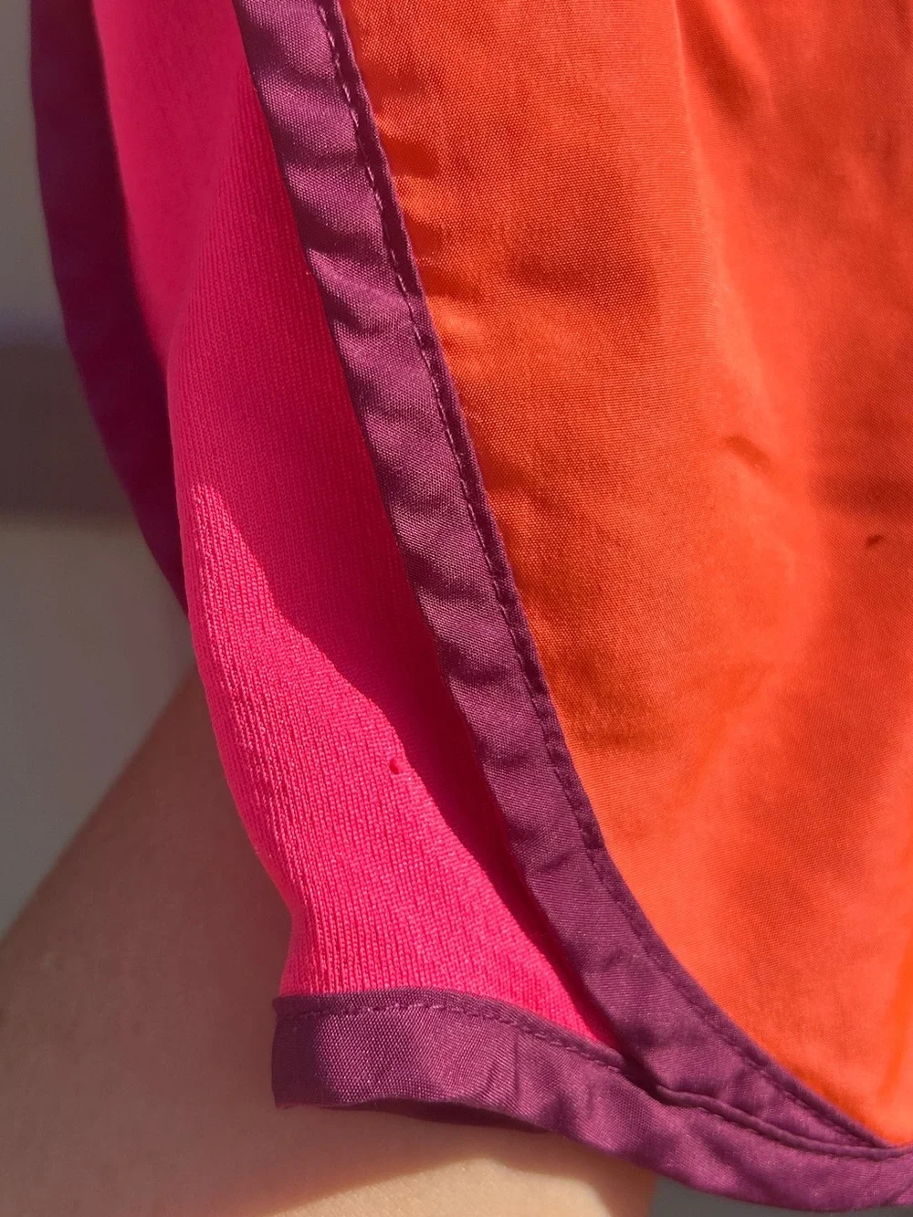 Nike Kids Dri-FIT Orange Athletic Shorts Purple Contrast Trim